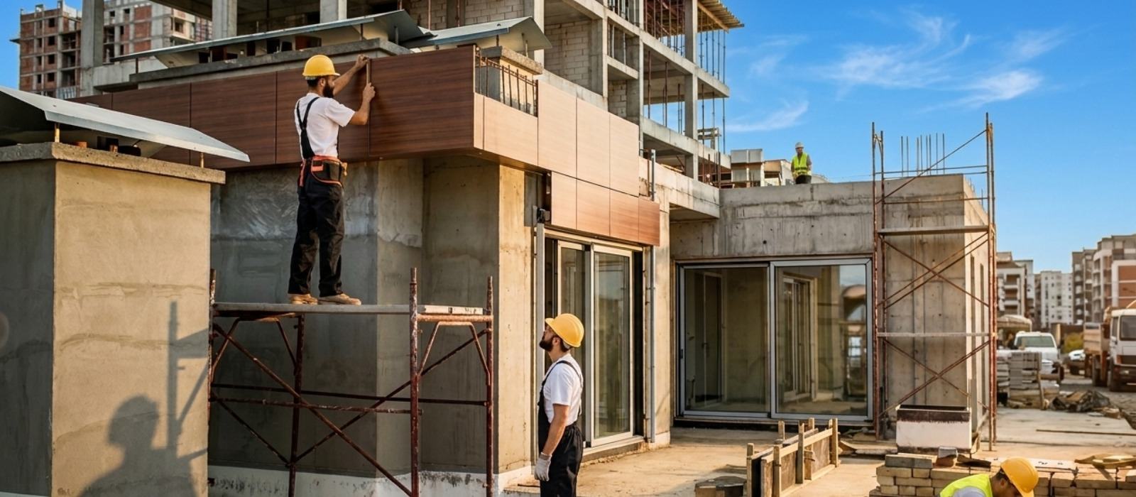 Ouvriers sur un chantier de gros œuvre couverts par la RC Pro & garantie décennale